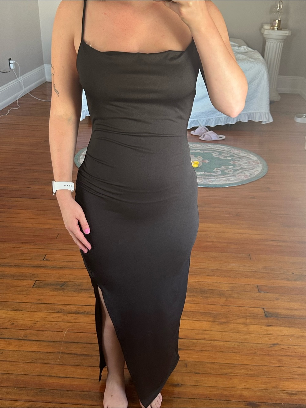 Classic Black Slip Dress with Side Slit